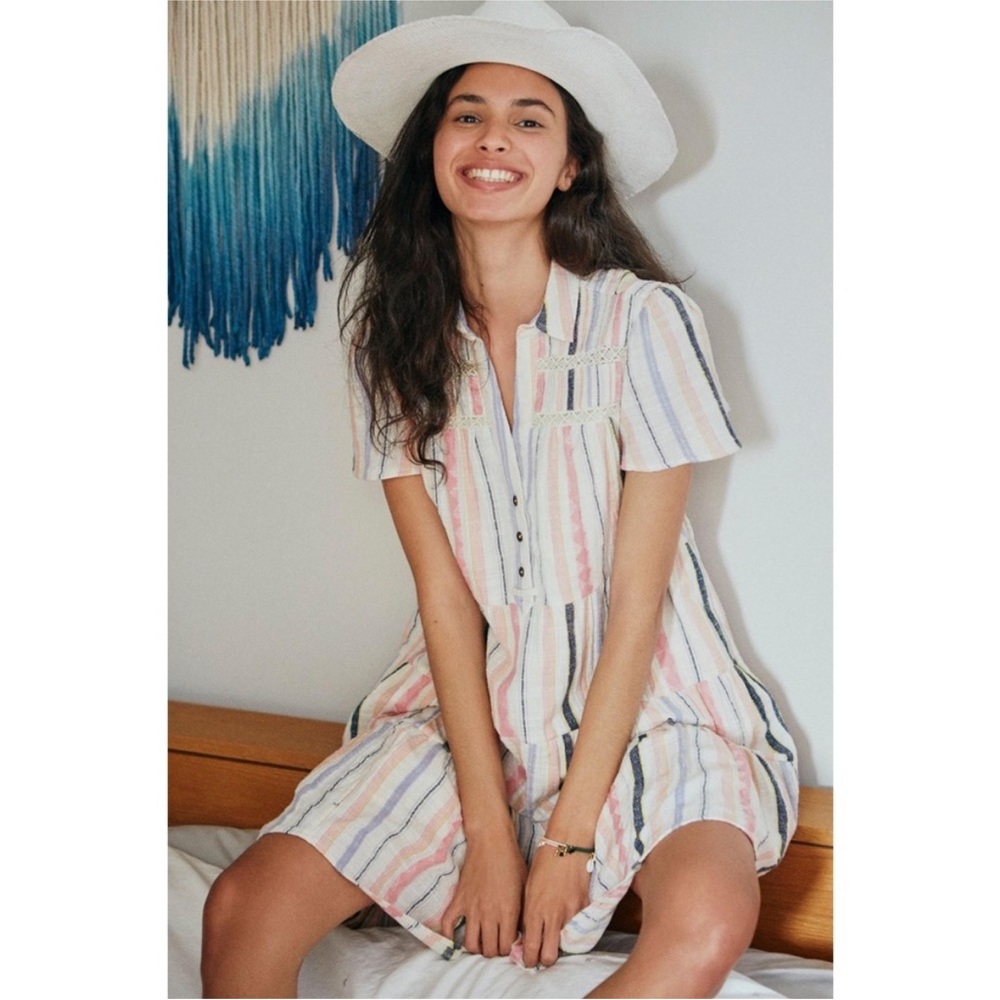 Anthropologie Georgina Tiered Shirt Dress Sz Small Textured Stripe Pastel Boho